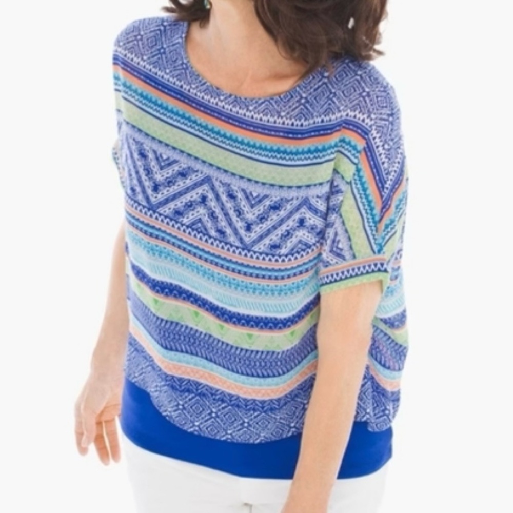 Chicos’s Blouse Size 1 Multicolor Overlay Top with Attached Blue Tank Top